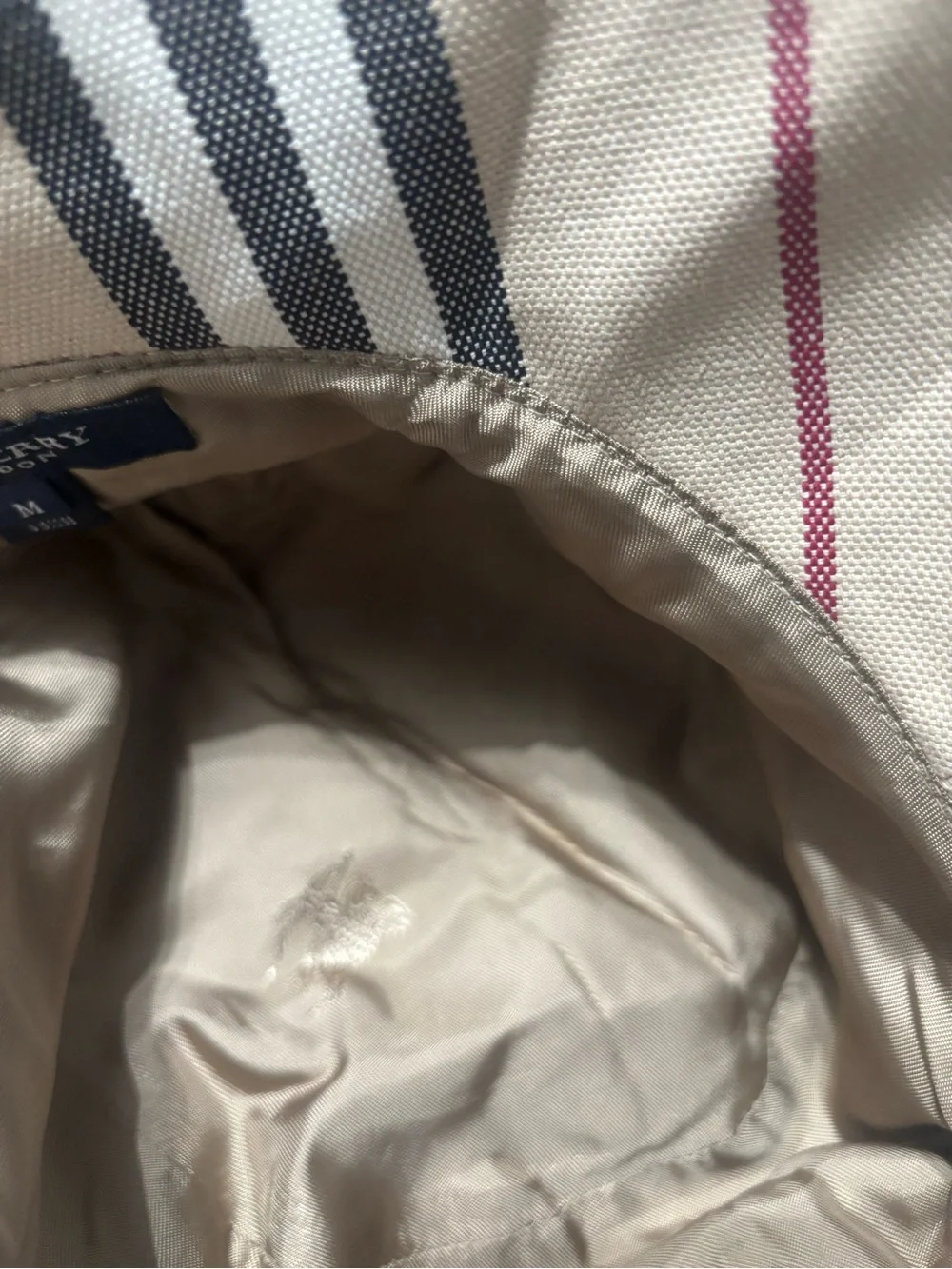 Burberry Beige, Black & Red Striped Bucket Hat